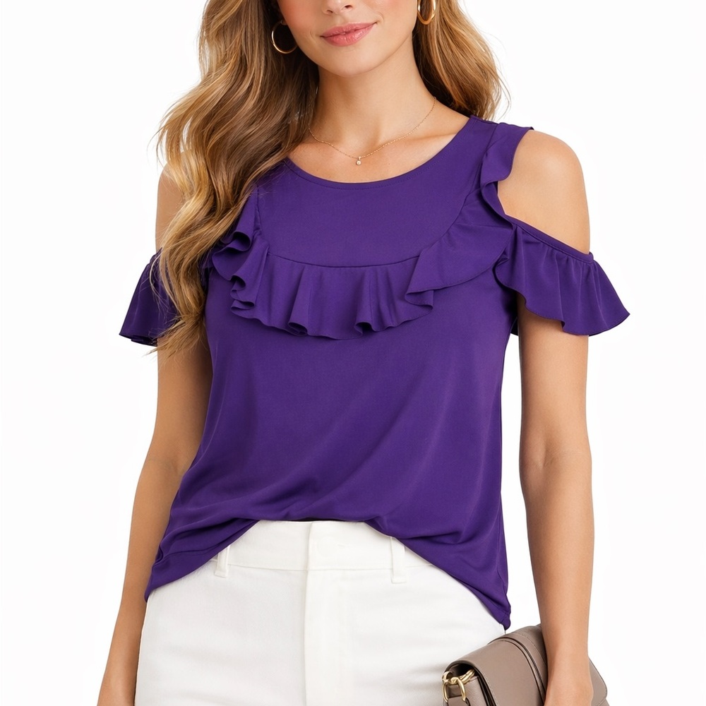Susana Monaco Purple Cold-Shoulder Ruffle Top